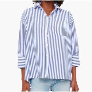 Pomander Place Womens Blue White Striped Oversized Button Down Shirt Small